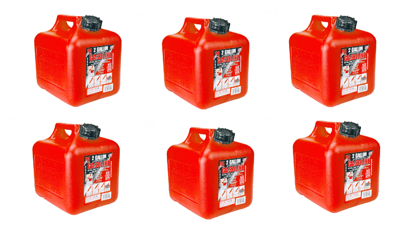 (6) Midwest 2 + Gallon Gas Cans - Holds 2 gallons + 8 ozs