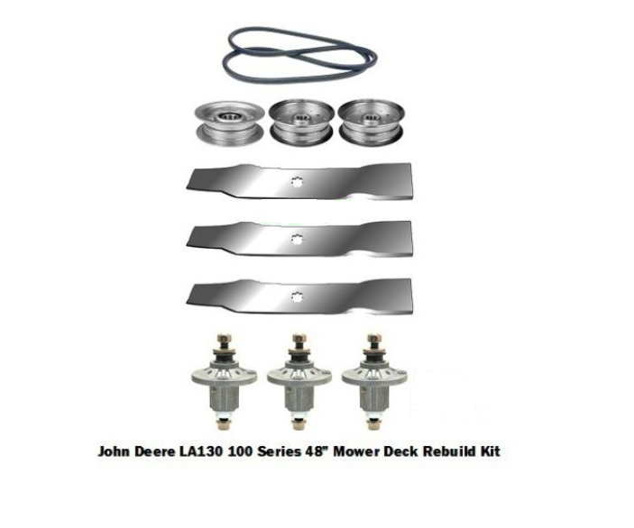 John Deere 48" Mower Deck Rebuild Kit Fits  LA130 100 Series Blades Pulleys