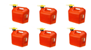 (6) No-Spill Easy Pour 5 Gallon Gas Cans - 2 Handle Top and Back